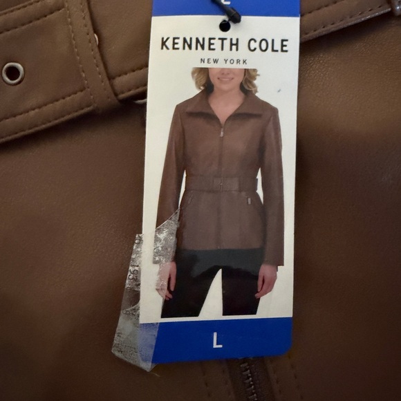 Kenneth Cole New York Belted Faux Leather Jacket Brown Size L NWT - Picture 6 of 9